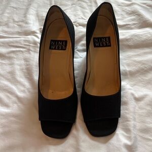 Nine West Black Suede Squared Open Toe